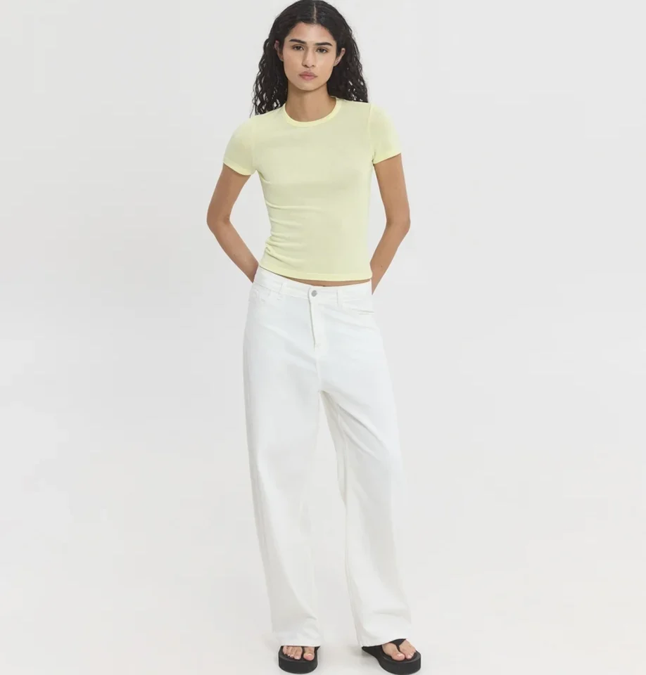 γυναικείο κοντομάνικο μπλουζάκι sunsetgo violette t-shirt σε απαλή banana απόχρωση