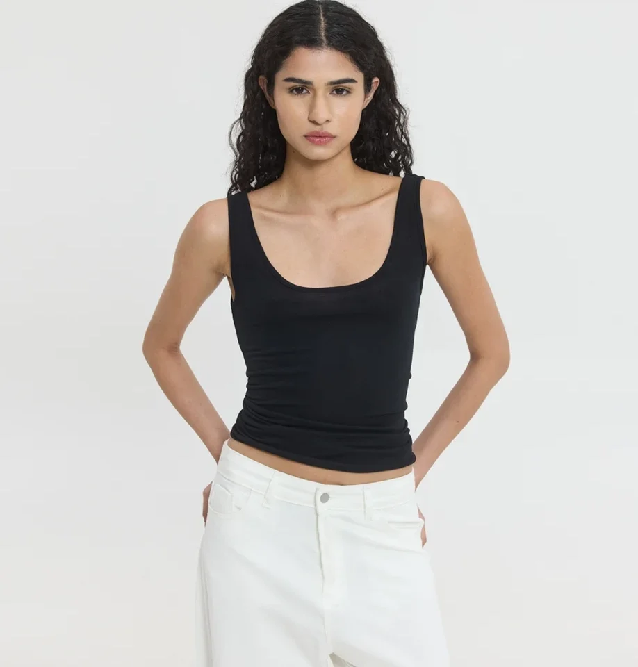 γυναικείο μαύρο τοπ sunsetgo violette basic σε εφαρμοστή ελαστική γραμμή