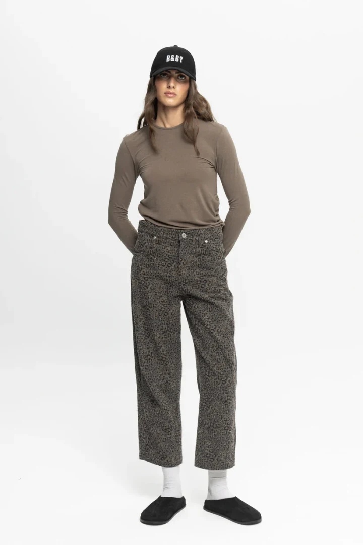 Black&Black Animal Print Crop Denim Trousers